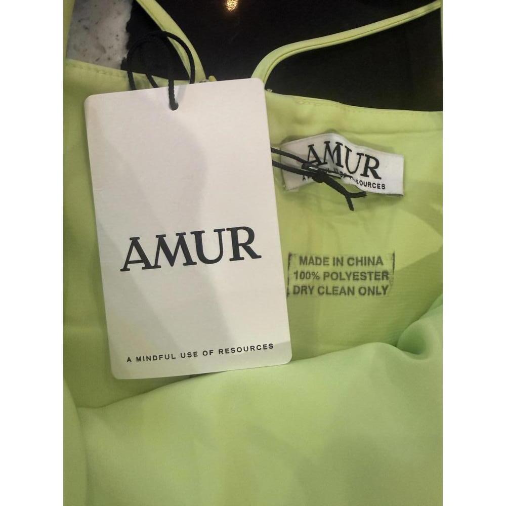 AMUR Krisley Pleated Satin Lime Green Midi Dress - Picture 8 of 12